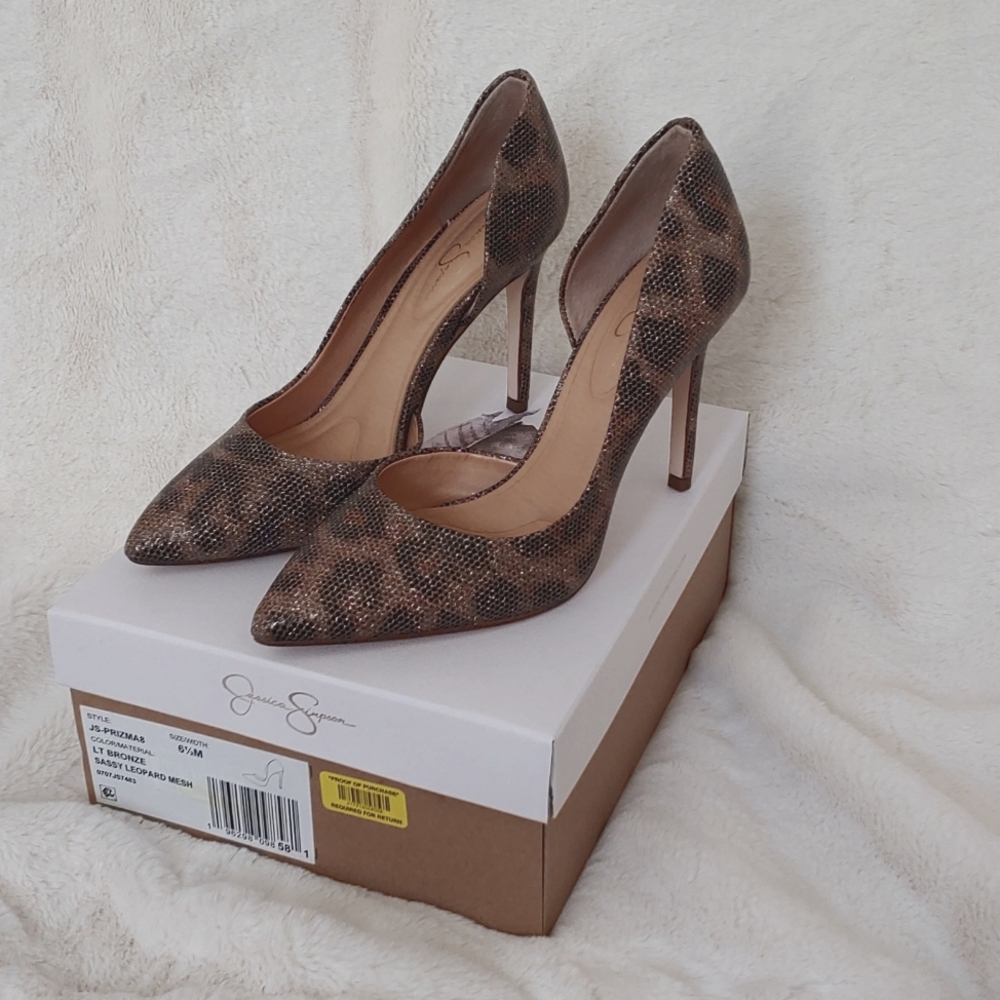 Jessica Simpson Light bronze shimmer sassy leopard heels size 6.5.